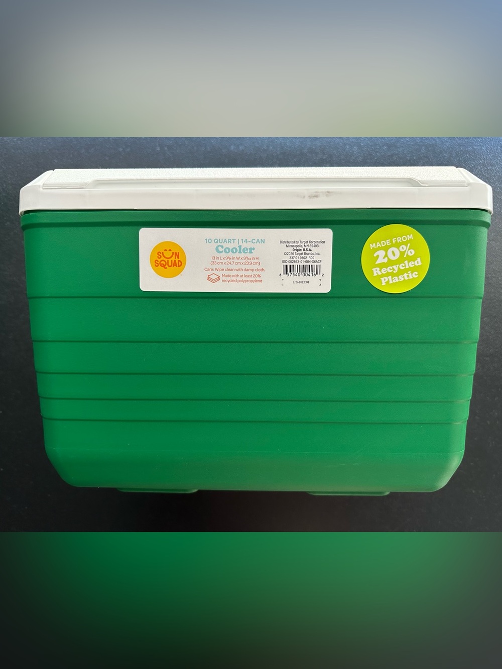 Sun Squad Green 10-Quart 14 Can Cooler with White Lid